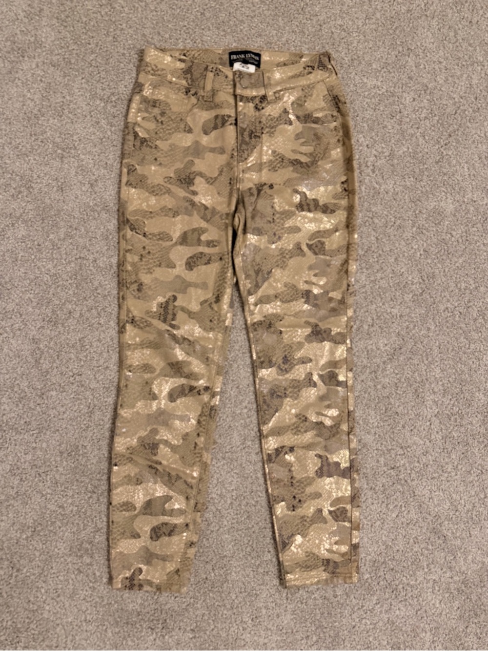 Frank Lyman Montreal Design Collection Raelyn Gold Reptile Print Denim Pants